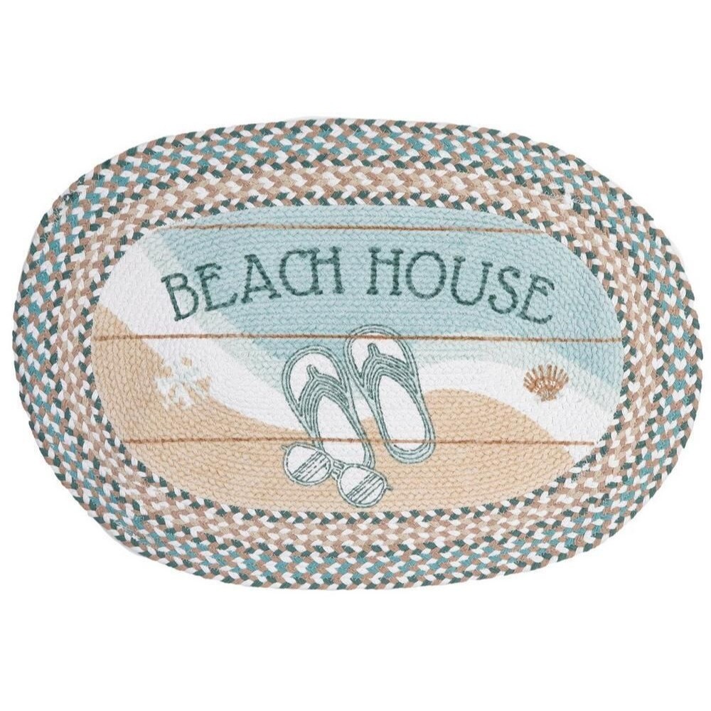 Oval Braided Kitchen Cotton Floor Rug (20"x30") SUMMER BEACH HOUSE & FLIP FLOPS